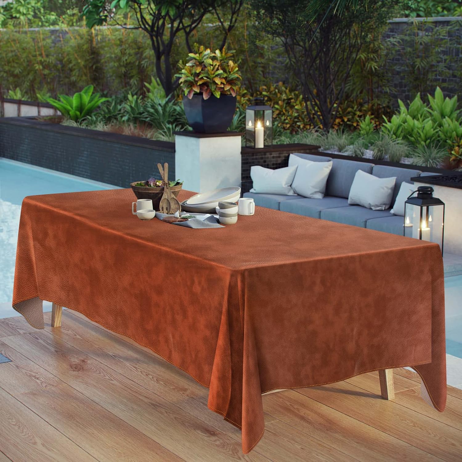 Linkidea Vegan Leather Table Cloth, Outdoor Camping Table Cover, 85" x 55" Wipeable Rectangle Dining Table Pads Protector for Coffee Table, Dining Room Table 24Hr Smart